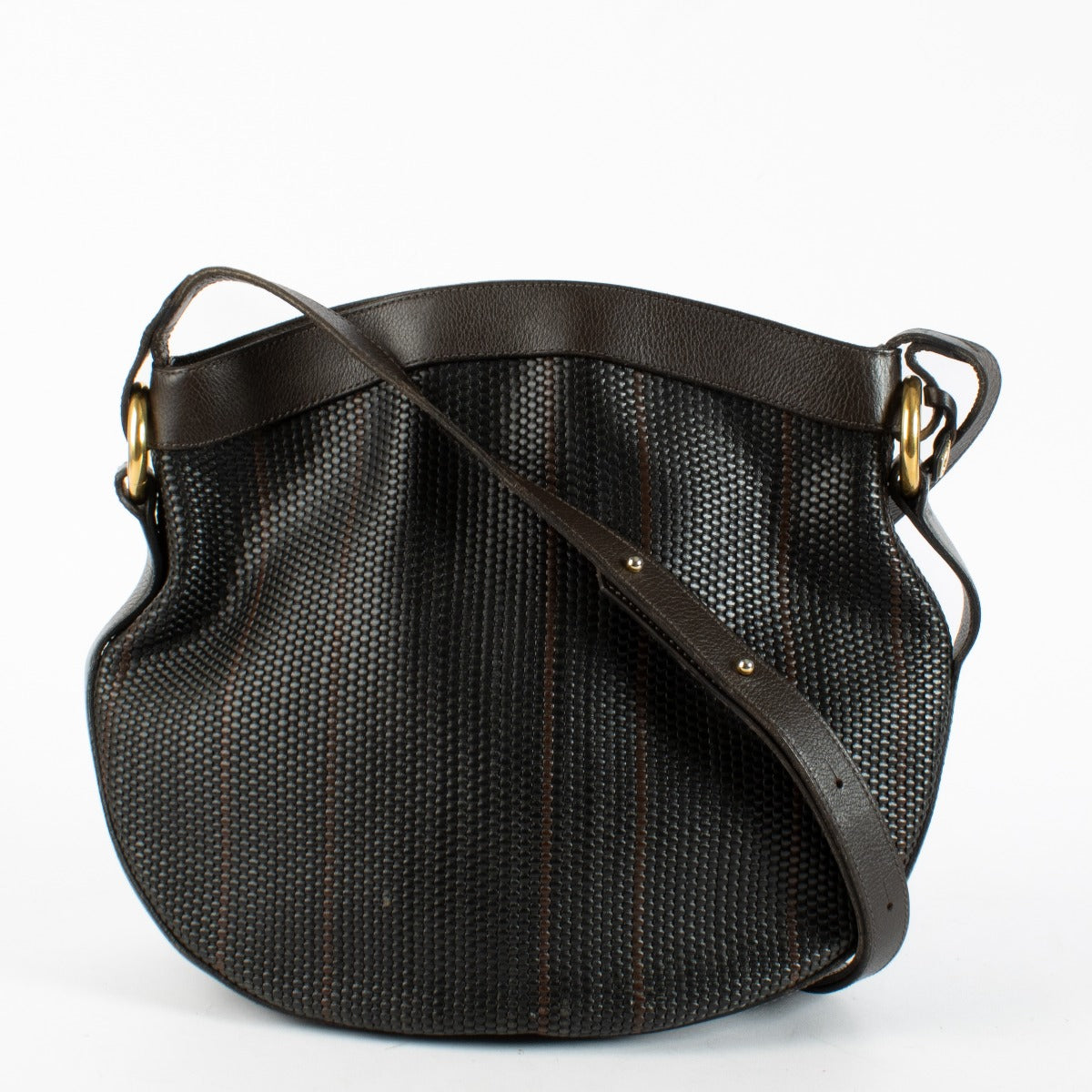 Authentic preloved Delvaux Brown Toile De Cuir Half Moon Bag on Labellov.com