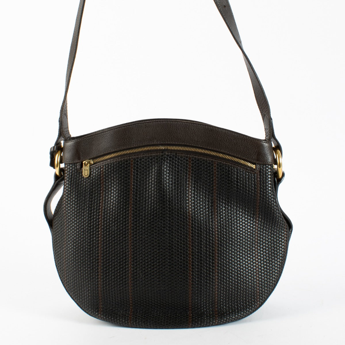 Authentic preloved Delvaux Brown Toile De Cuir Half Moon Bag on Labellov.com