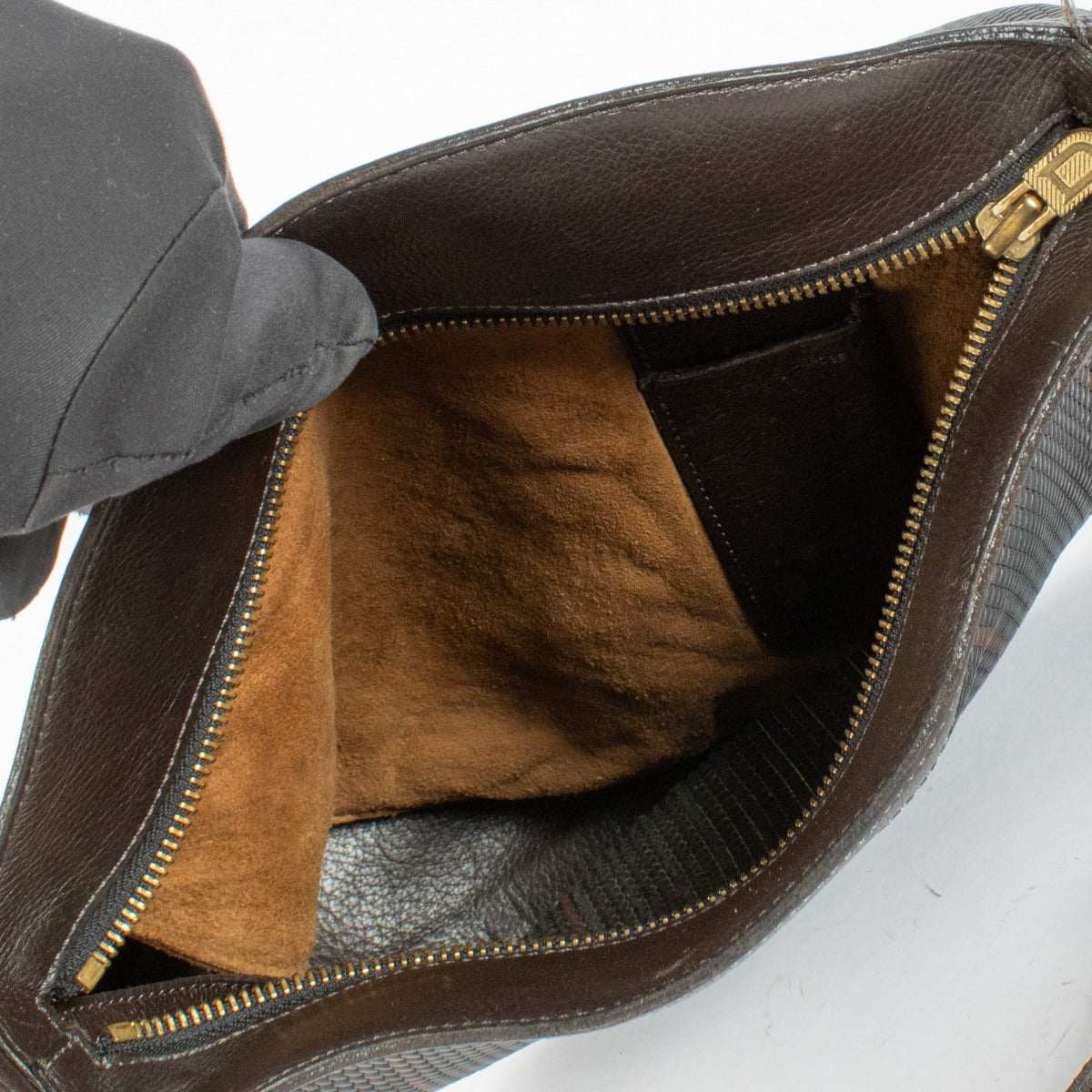 Authentic preloved Delvaux Brown Toile De Cuir Half Moon Bag on Labellov.com