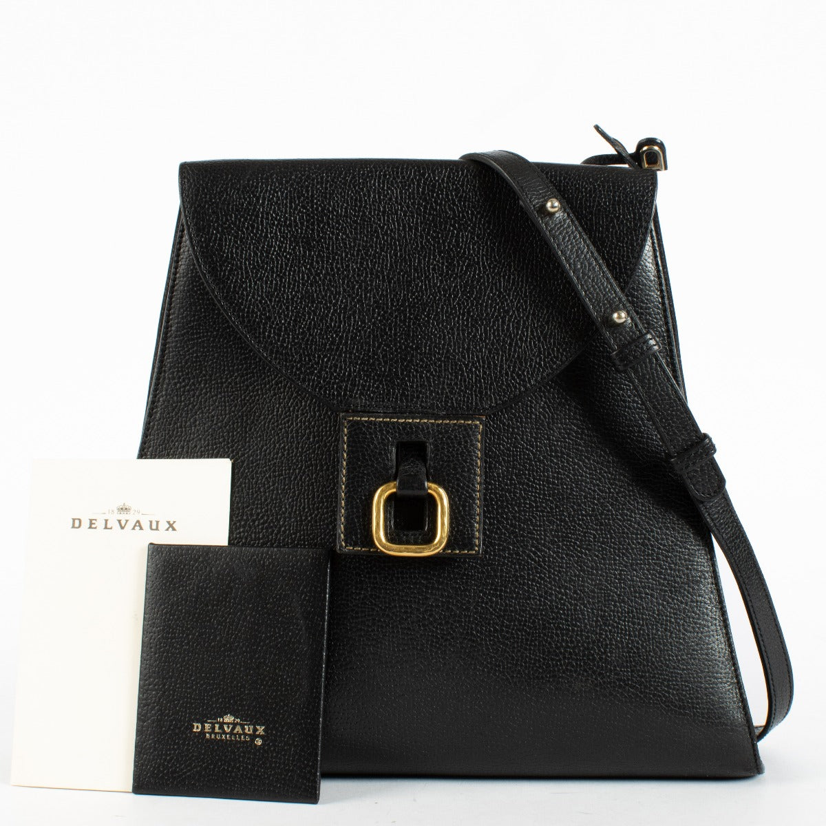 Delvaux Black Clé de Fa Shoulder Bag with gold buckle at Labellov.com