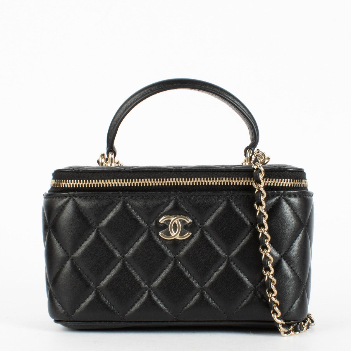 Vanity longue Chanel en agneau noir avec chaîne