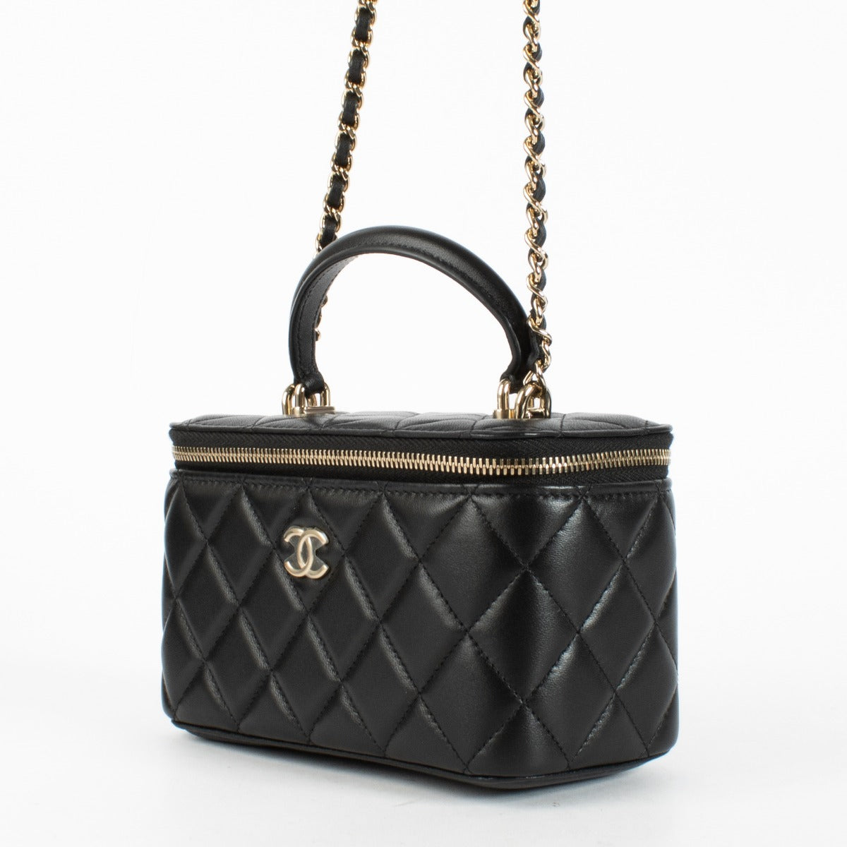Vanity longue Chanel en agneau noir avec chaîne