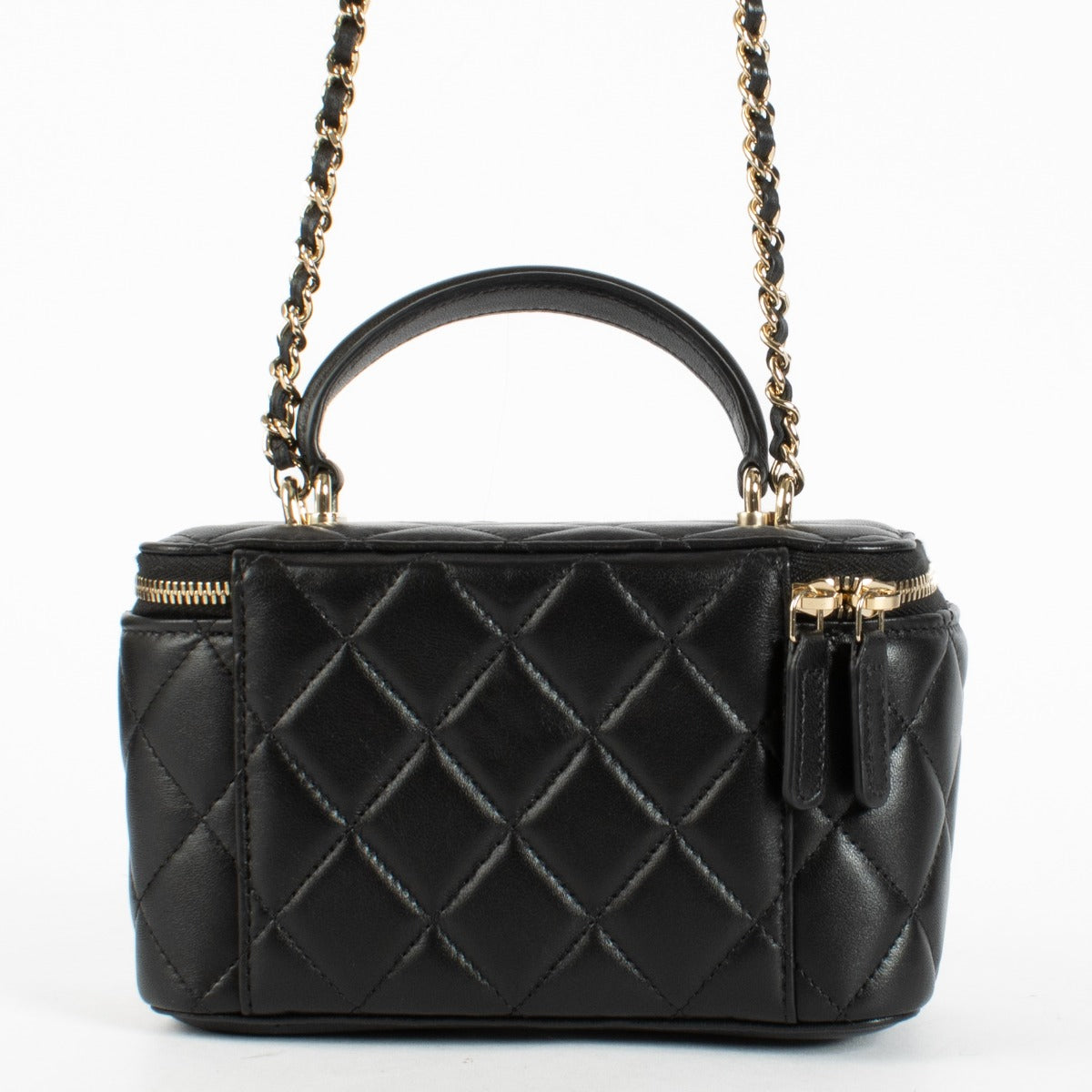 Vanity longue Chanel en agneau noir avec chaîne