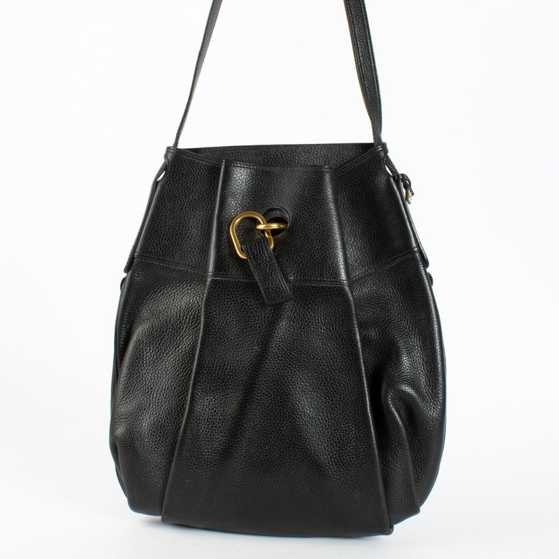 Delvaux Black Faust Bag in grained leather with gold buckle at Labellov.com
