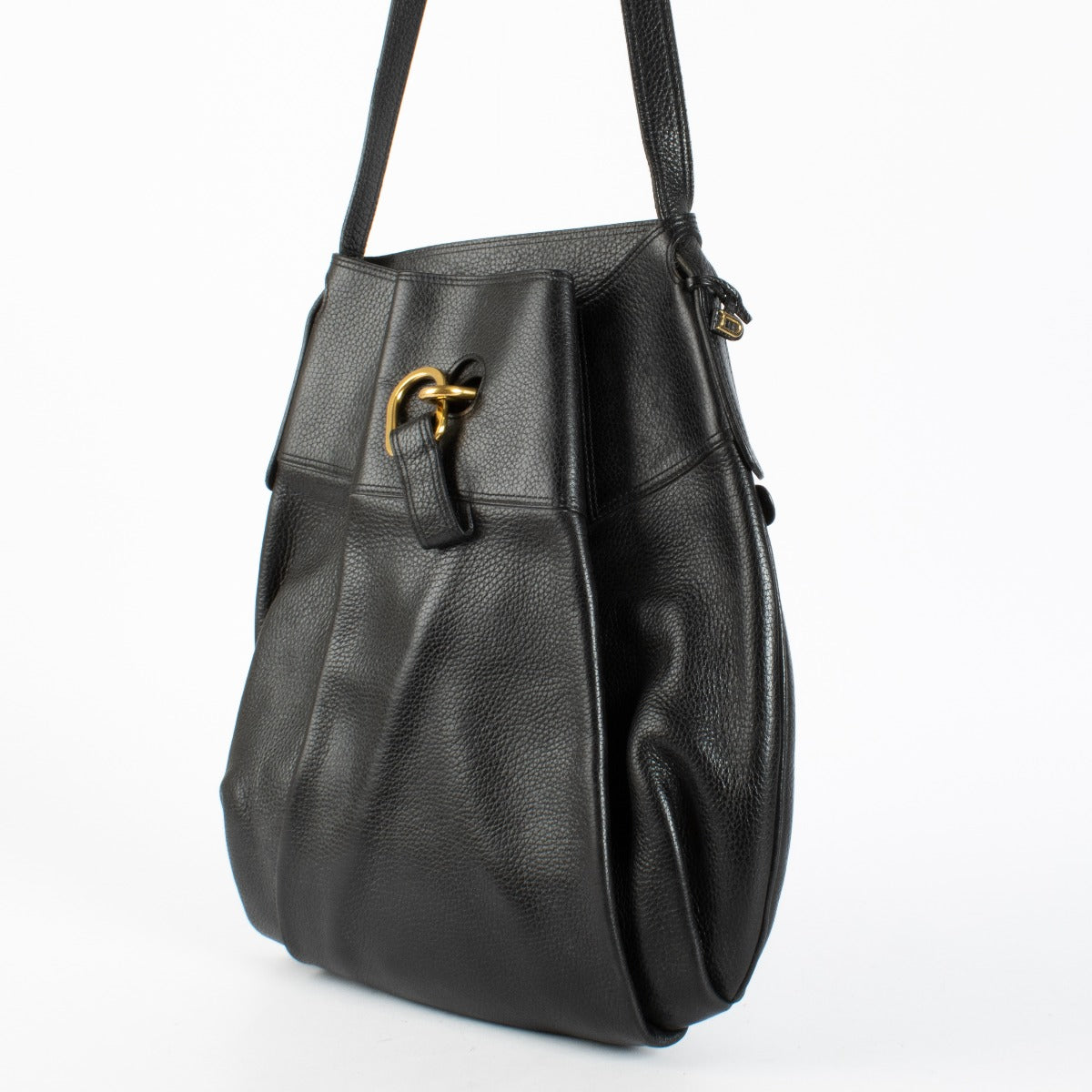 Delvaux Black Faust Bag in grained leather with gold buckle at Labellov.com