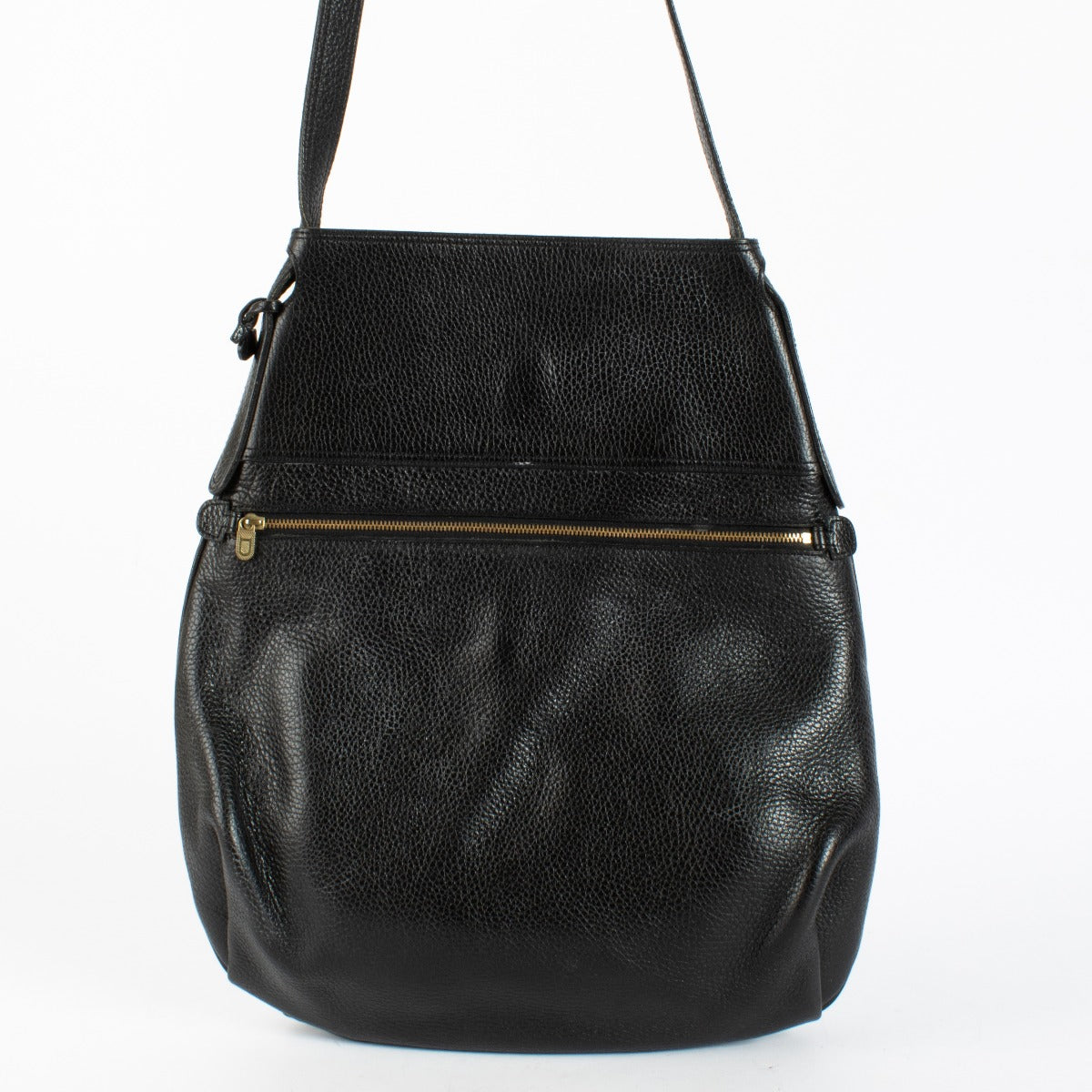 Delvaux Black Faust Bag in grained leather with gold buckle at Labellov.com