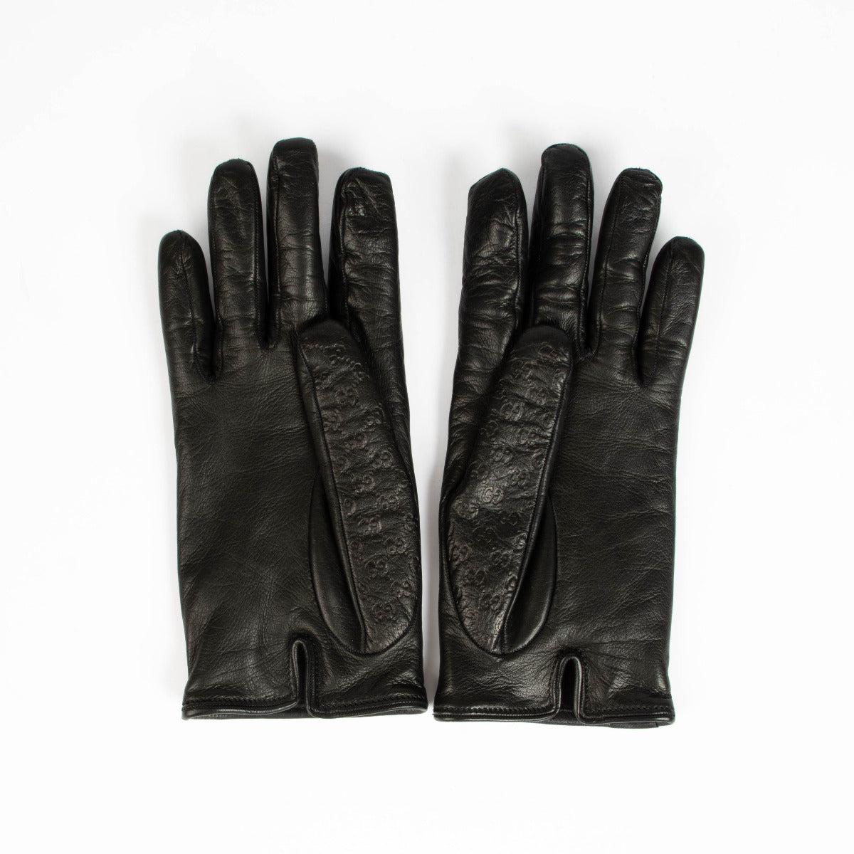 Gucci Black GG Leather Guccissima Gloves - Size 8