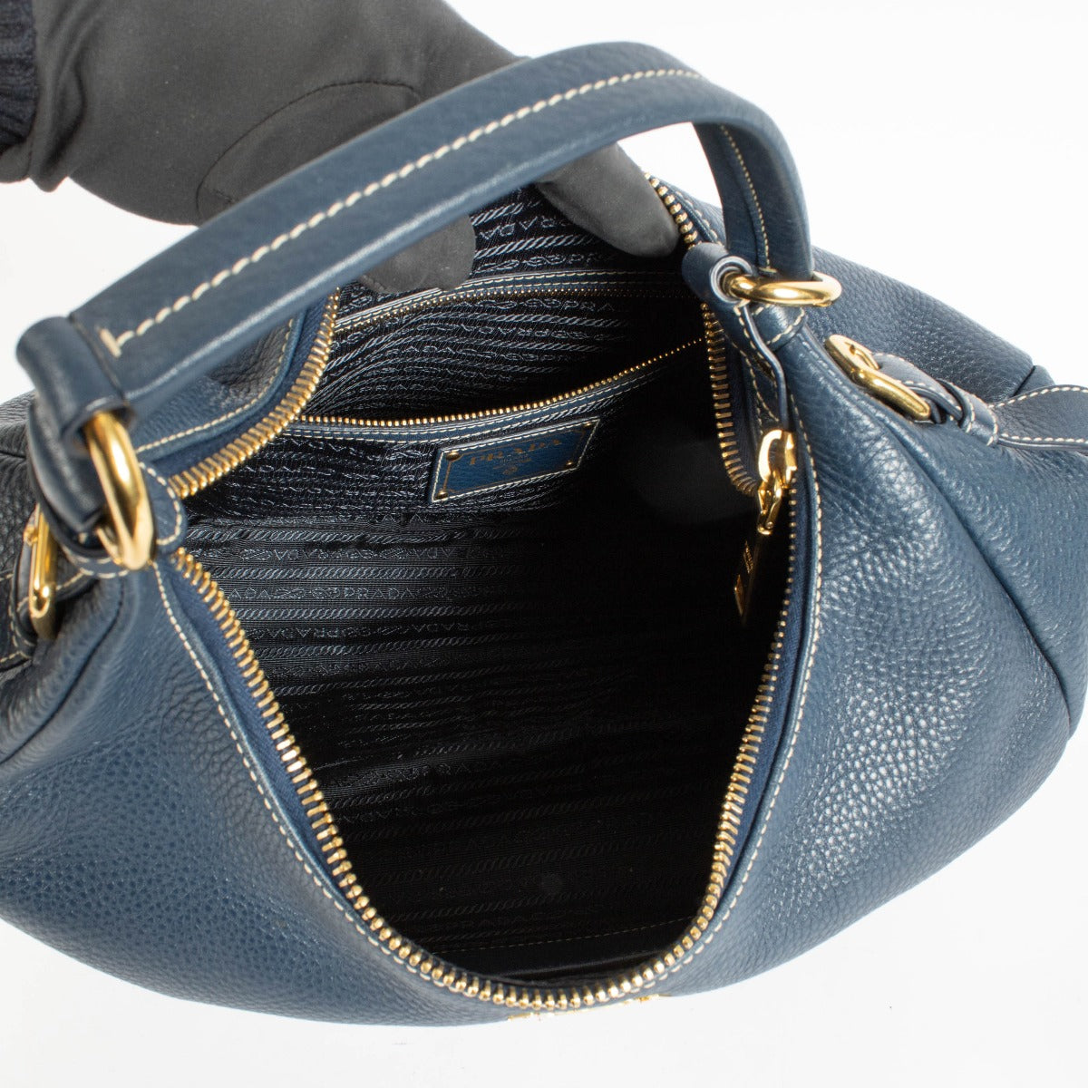 Shop the authentic Prada Blue Leather Hobo Bag second hand on Labellov.com
