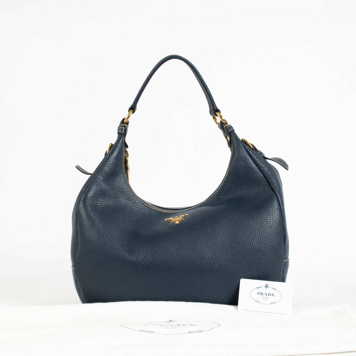 Shop the authentic Prada Blue Leather Hobo Bag second hand on Labellov.com