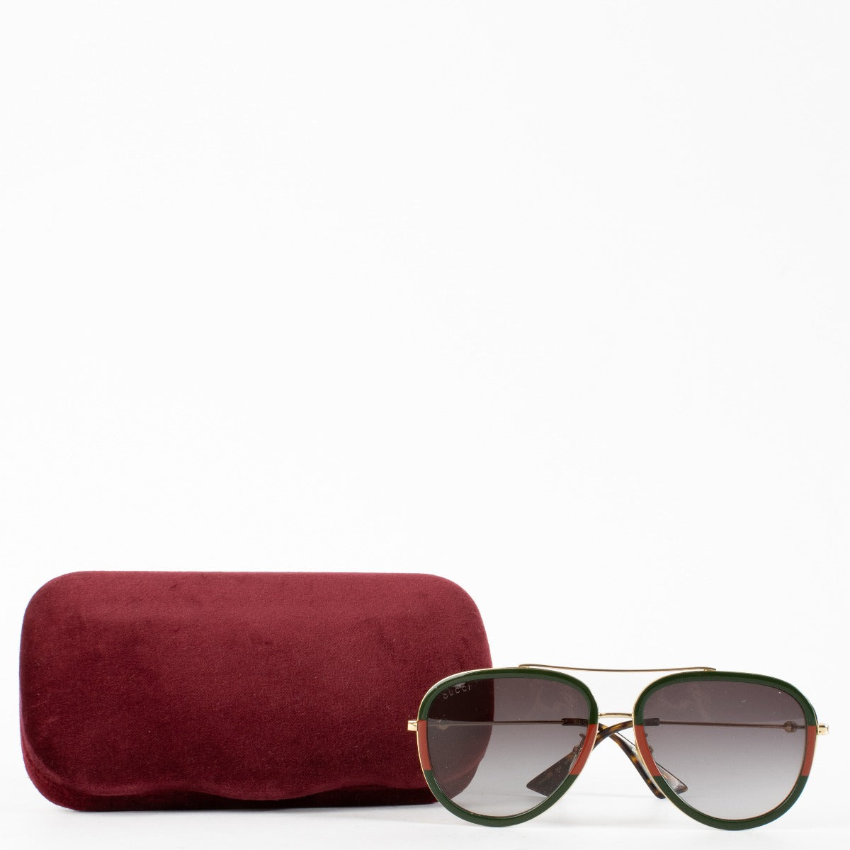 Gucci green and red aviator sunglasses with gold frame and gradient lenses – Labellov.com