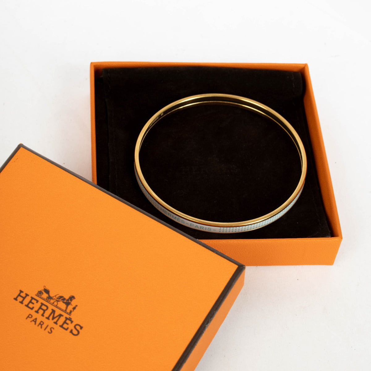 Hermès Gold/Wit Extra Smalle Uni Armband - Maat S