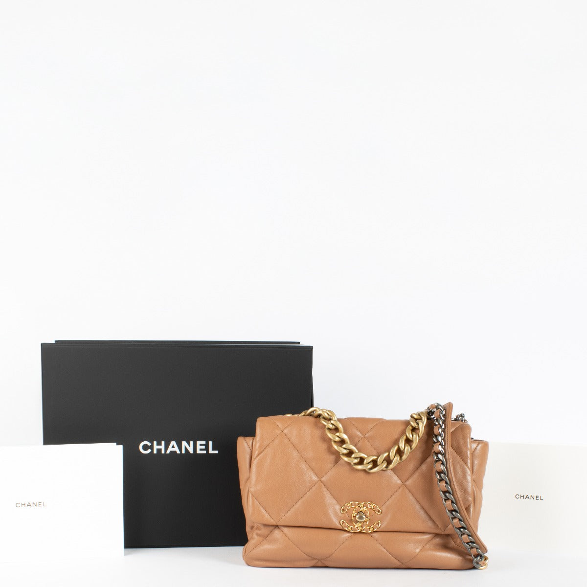 Authentic second-hand Chanel Dark Beige Large Chanel 19 Bag on labellov.com