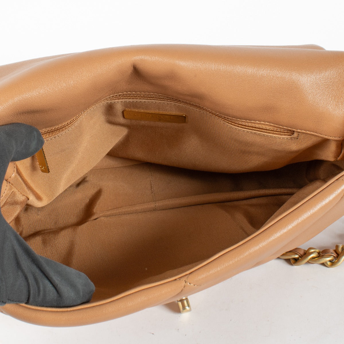 Chanel Donker Beige Lamsleren Grote Chanel 19 Tas