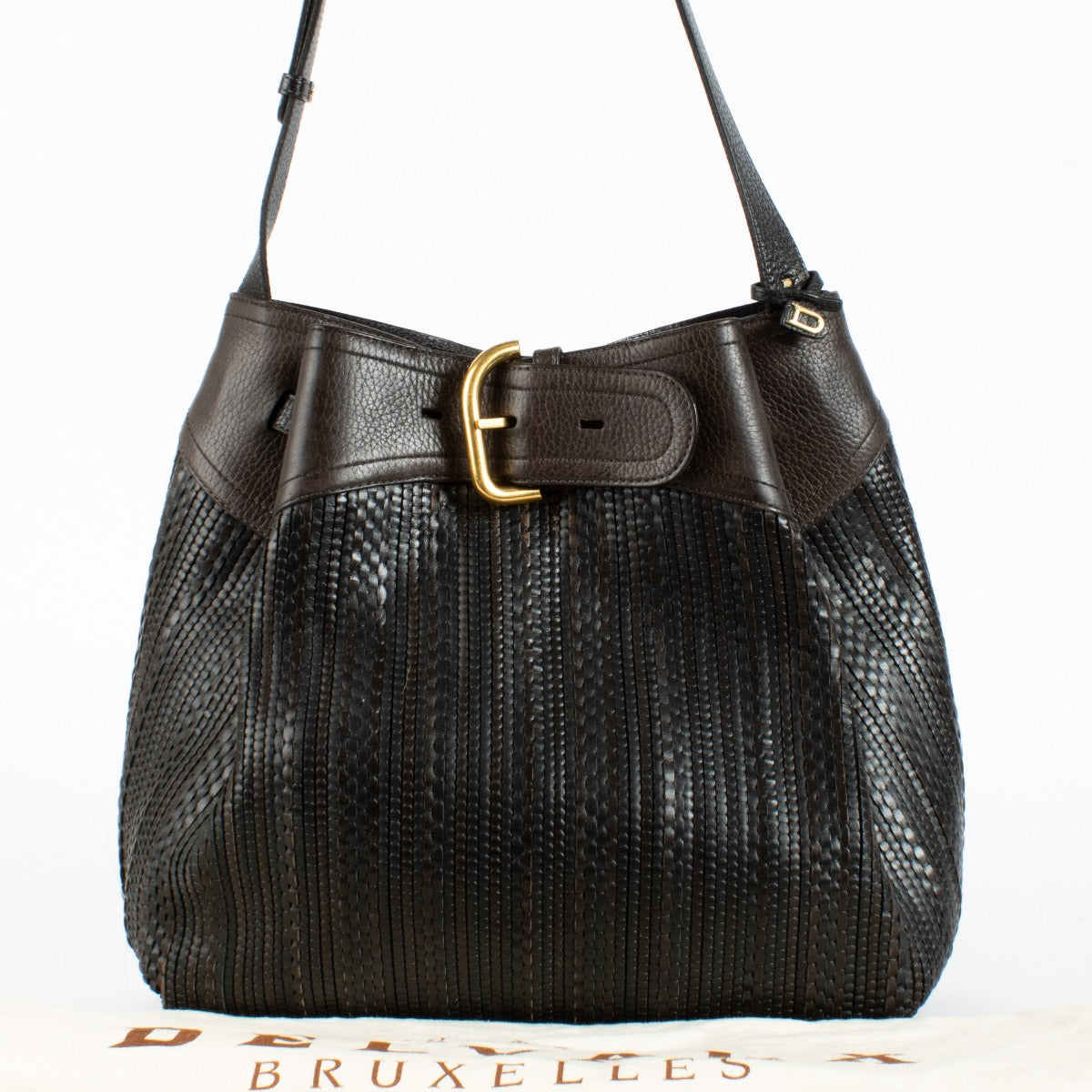 Authentic pre-loved Delvaux Brown Toile de Cuir Souverain Shoulder Bag on Labellov.com