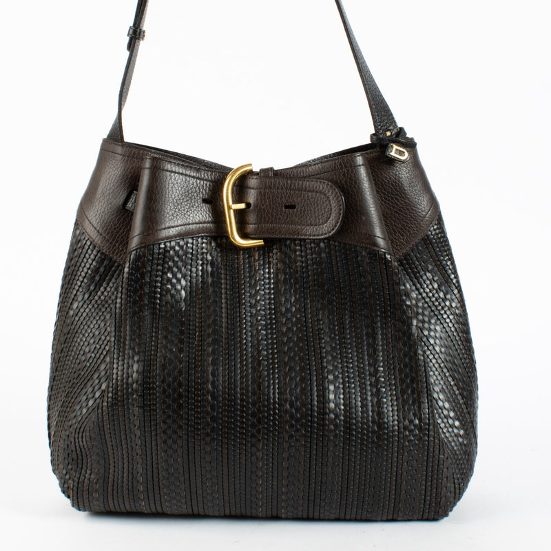 Authentic pre-loved Delvaux Brown Toile de Cuir Souverain Shoulder Bag on Labellov.com