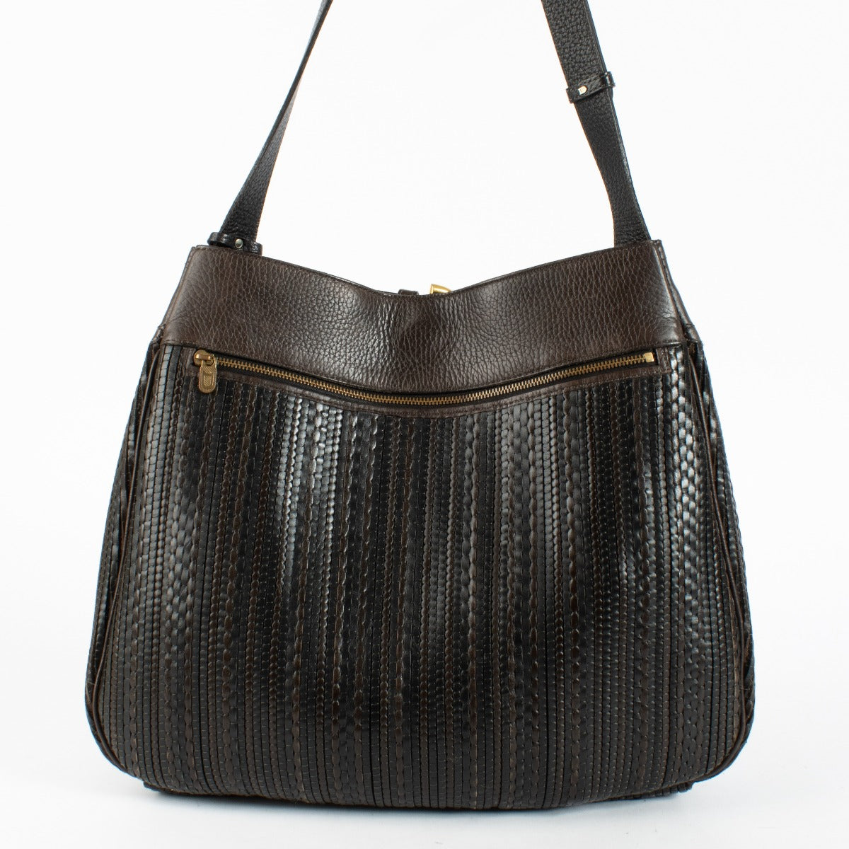 Authentic pre-loved Delvaux Brown Toile de Cuir Souverain Shoulder Bag on Labellov.com