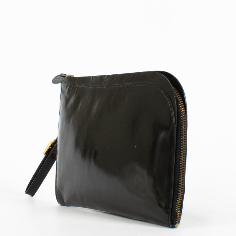 Delvaux Black Patent Leather Enveloppe Clutch
