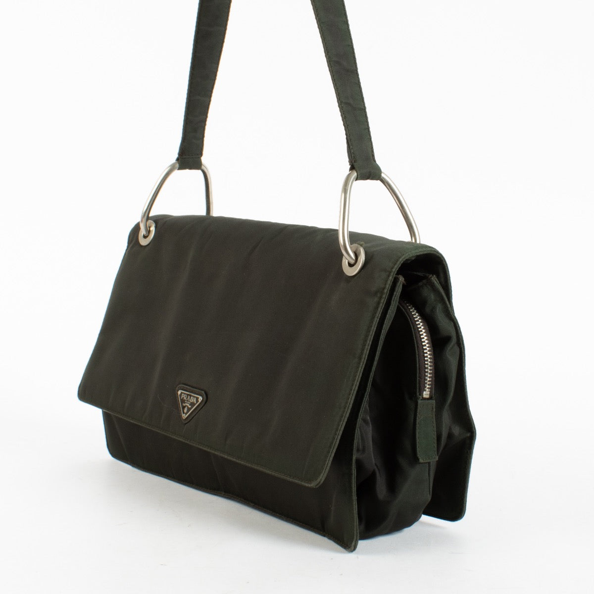 Authentic Second Hand Prada Green Tessuto Nylon Shoulder Bag on Labellov.com