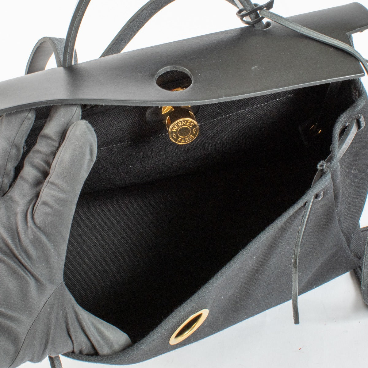 Hermès Herbag 31 Zip Zwart Canvas/Hunter GHW
