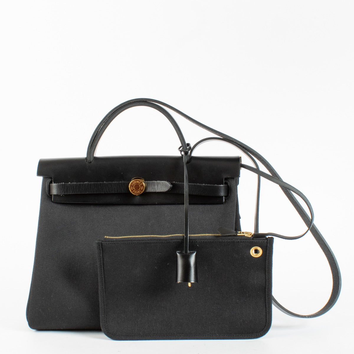 Hermès Herbag 31 Zip Zwart Canvas/Hunter GHW
