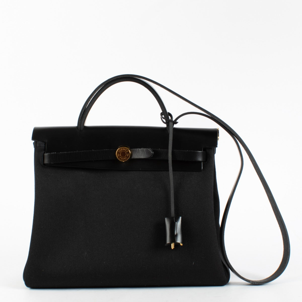 Hermès Herbag 31 Zip Zwart Canvas/Hunter GHW