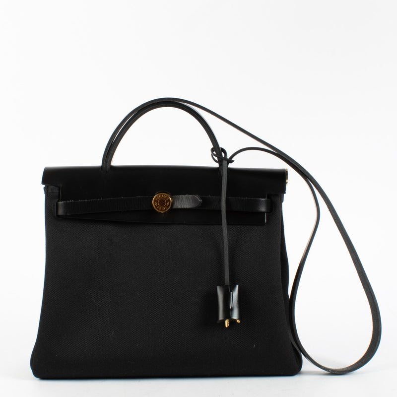 Hermès Herbag 31 Zip Black Canvas/Hunter GHW
