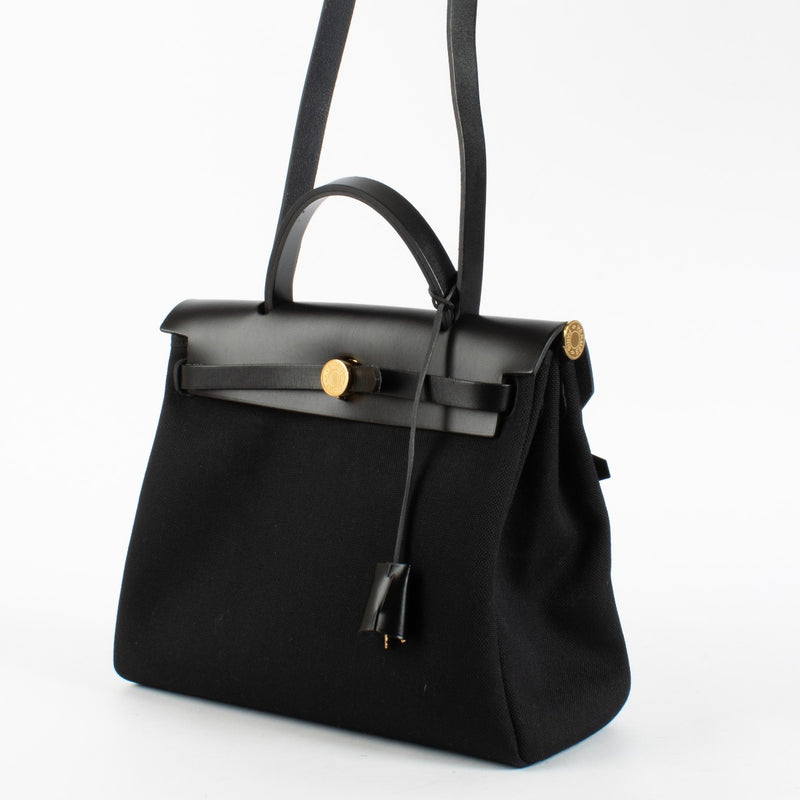 Hermès Herbag 31 Zip Black Canvas/Hunter GHW