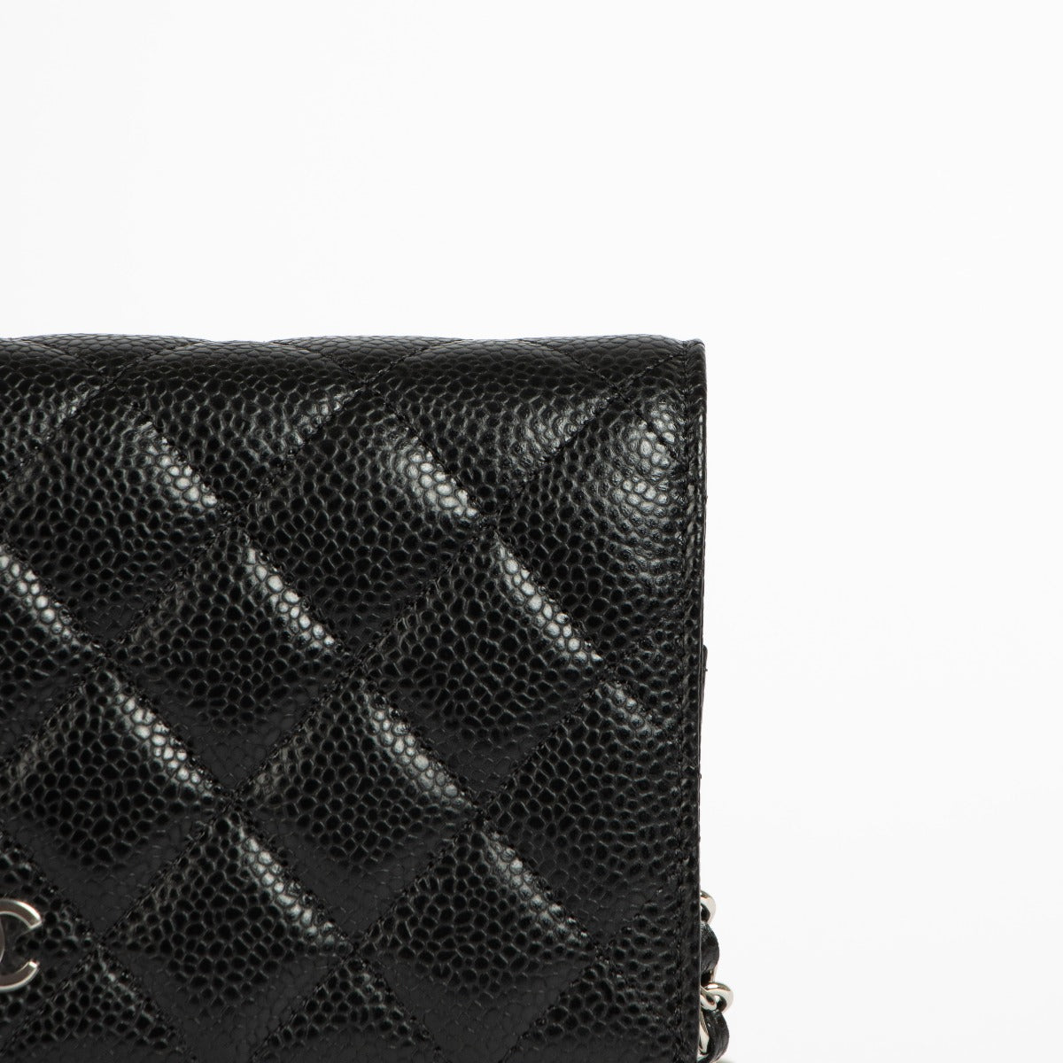 Authentic Chanel Black Caviar SHW Wallet on Chain on Labellov.com