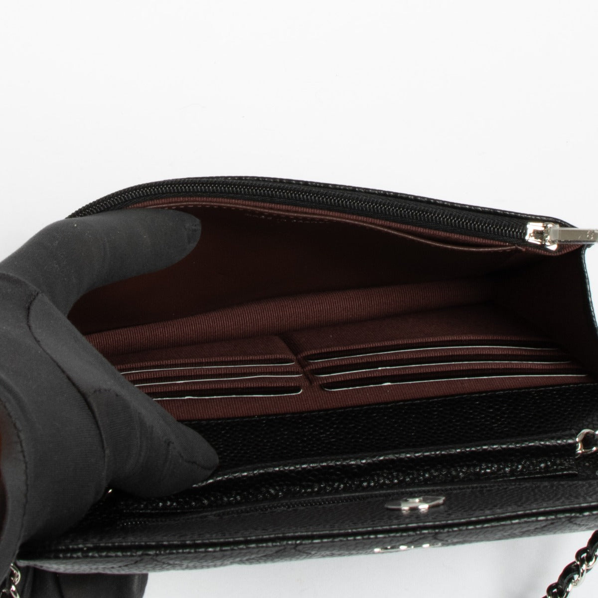 Authentic Chanel Black Caviar SHW Wallet on Chain on Labellov.com