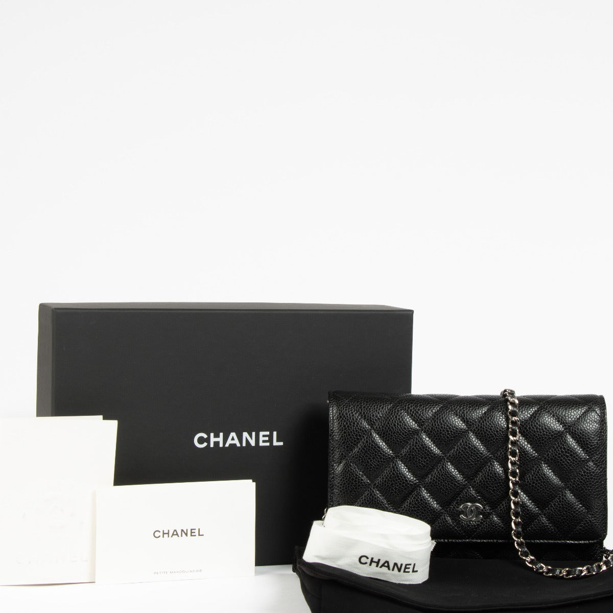 Authentic Chanel Black Caviar SHW Wallet on Chain on Labellov.com