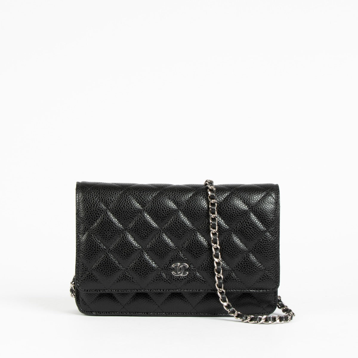 Authentic Chanel Black Caviar SHW Wallet on Chain on Labellov.com
