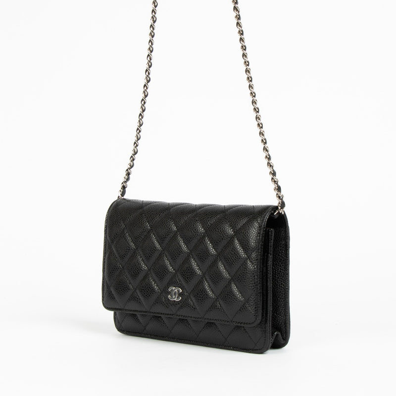 Authentic Chanel Black Caviar SHW Wallet on Chain on Labellov.com