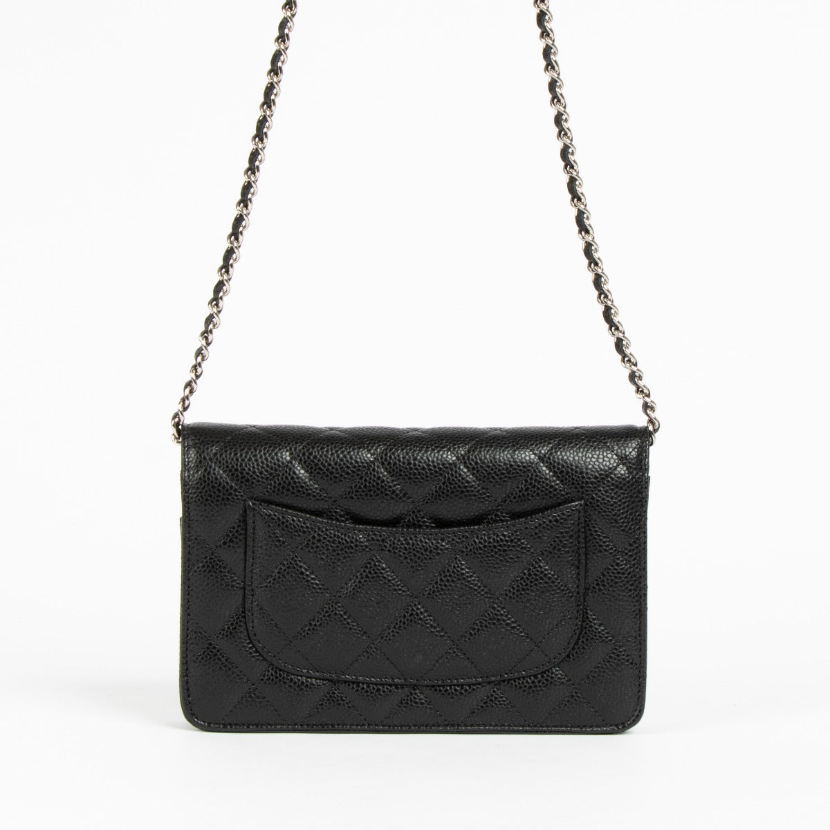 Authentic Chanel Black Caviar SHW Wallet on Chain on Labellov.com