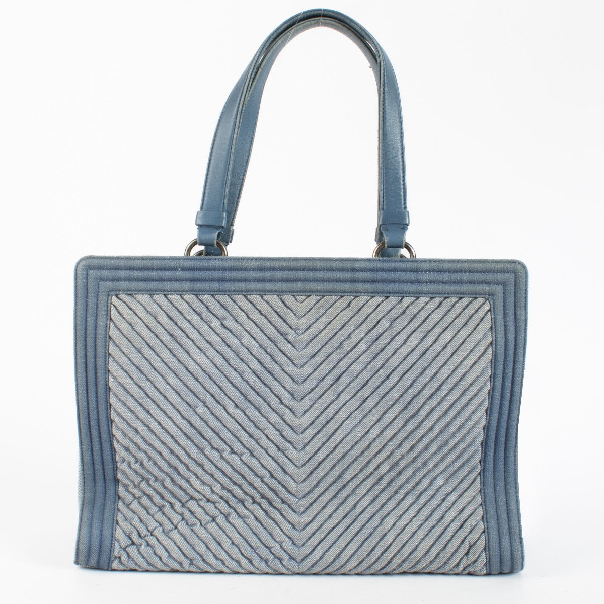 authentic preloved Chanel Blue Denim Boy Tote Bag on Labellov.com