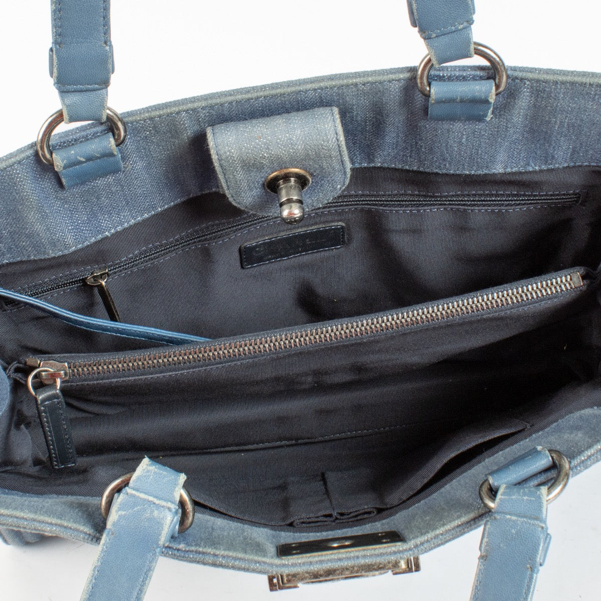 authentic preloved Chanel Blue Denim Boy Tote Bag on Labellov.com