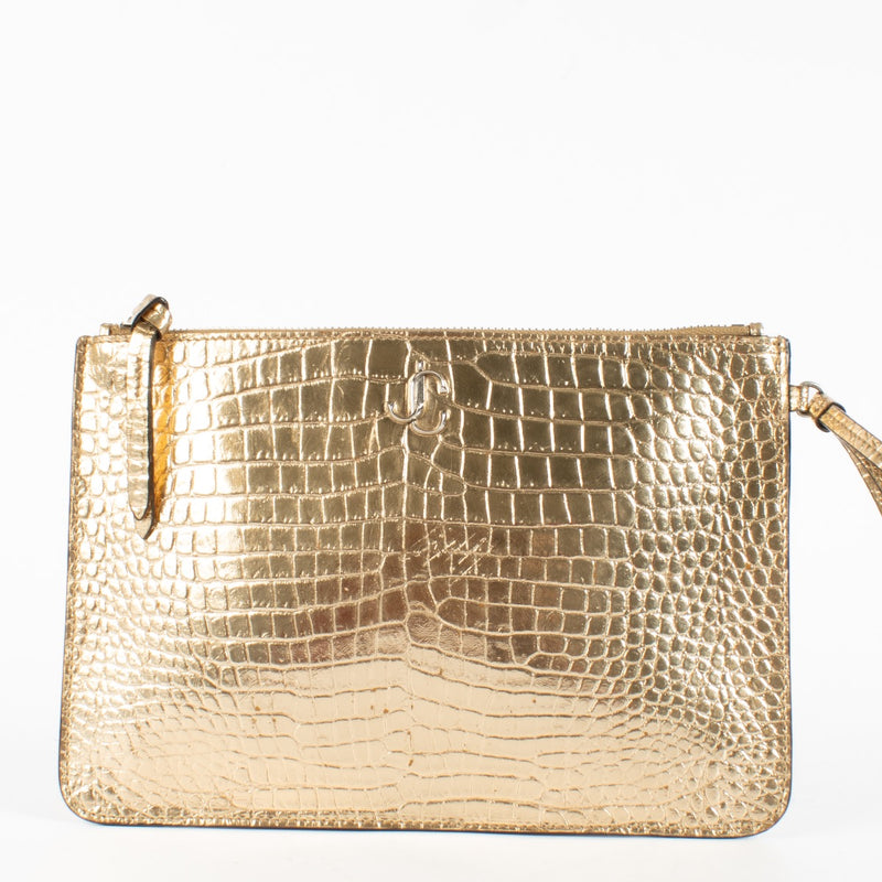 shop 100% authentic second hand Jimmy Choo Gold Crocodile Embossed Fara Clutch on Labellov.com