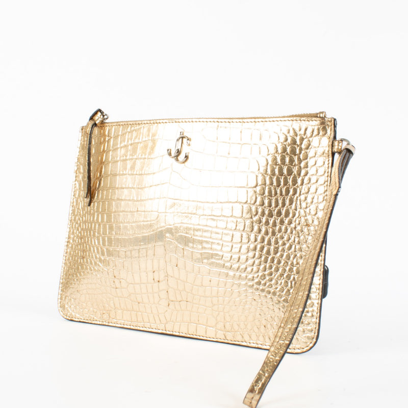 shop 100% authentic second hand Jimmy Choo Gold Crocodile Embossed Fara Clutch on Labellov.com