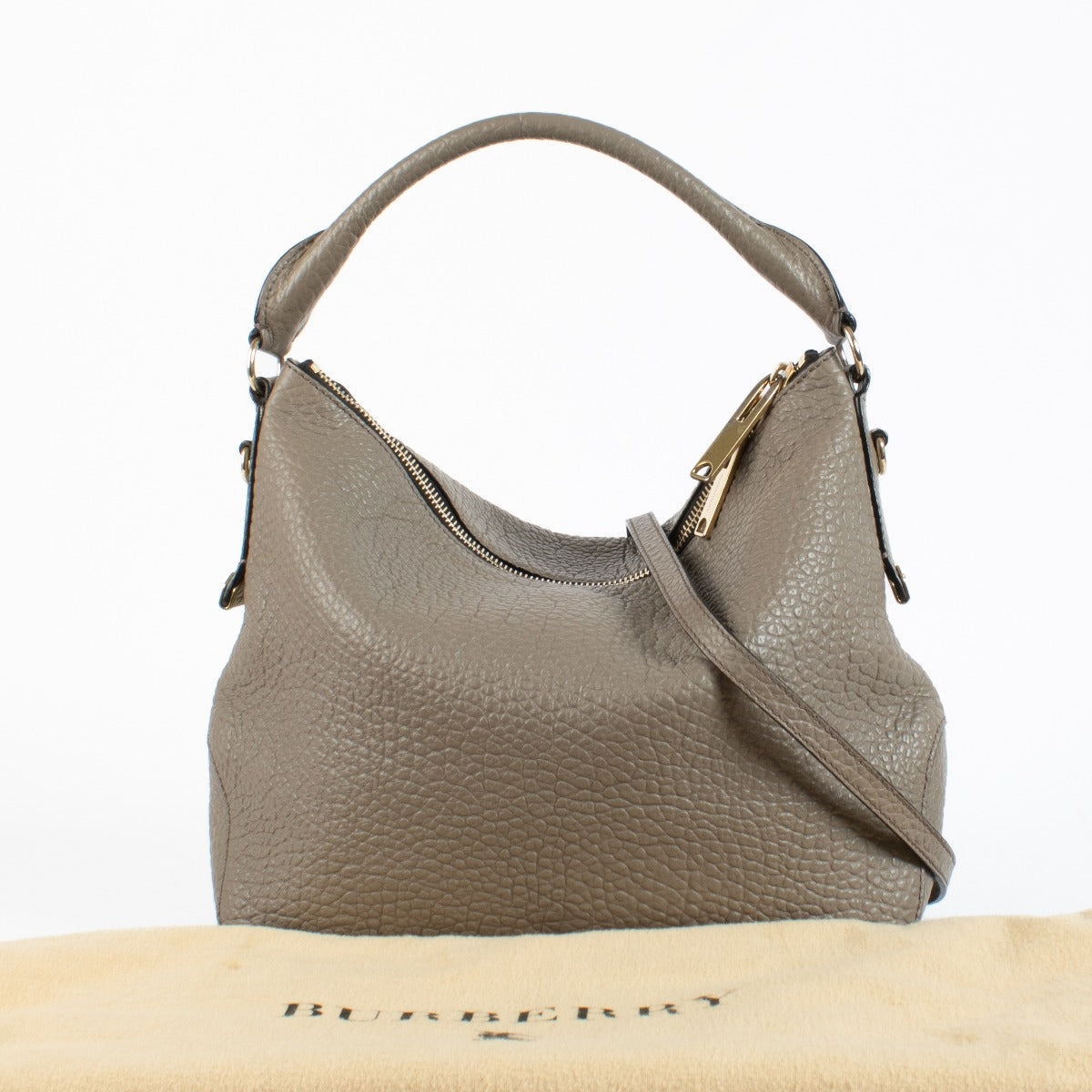 Authentic pre-loved Burberry Taupe Heritage Grain Ledbury Hobo Bag on Labellov.com