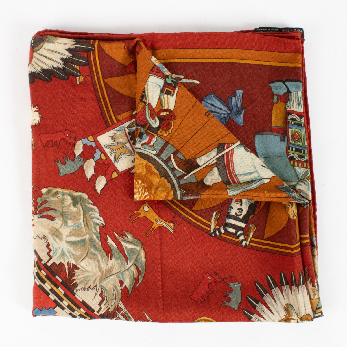 Châle Hermès 140 en Cachemire et Soie Rouge Kachinas
