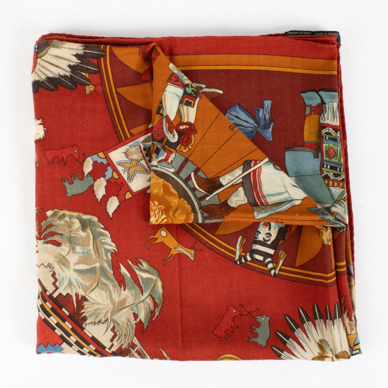 Hermès Red Kachinas Cashmere and Silk 140 Shawl