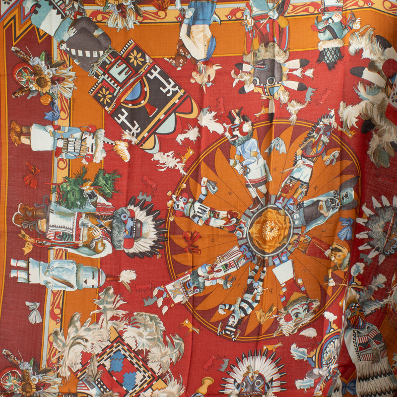 Hermès Red Kachinas Cashmere and Silk 140 Shawl
