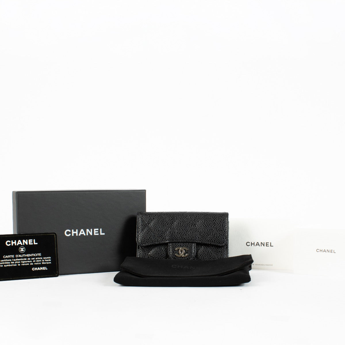 Authentic pre-loved Chanel Black Caviar Quilted Flap Card Holder Wallet on Labellov.com