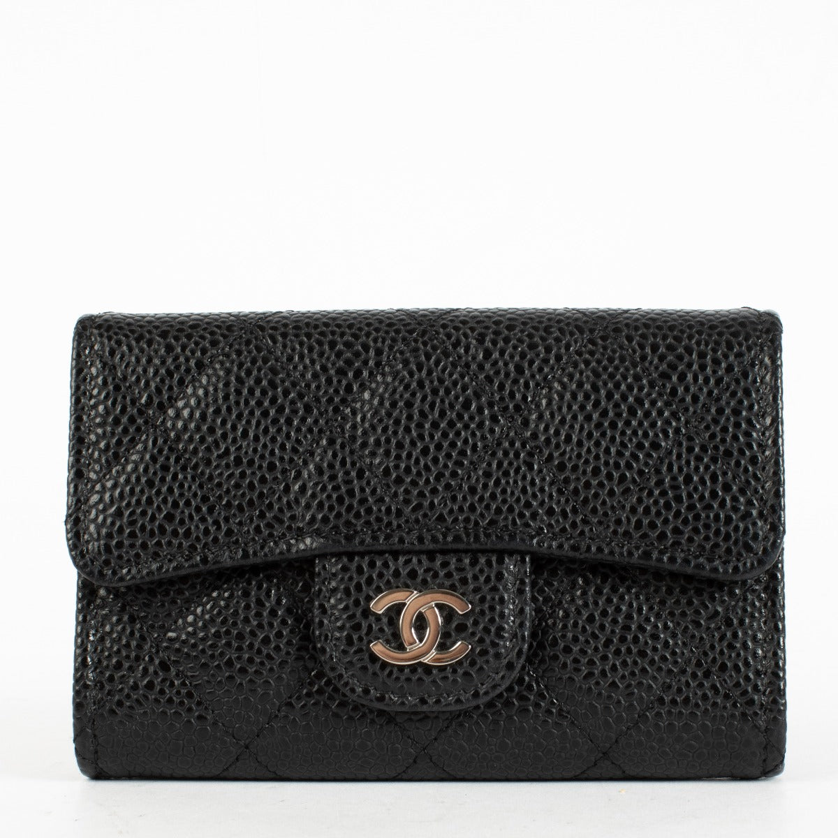 Authentic pre-loved Chanel Black Caviar Quilted Flap Card Holder Wallet on Labellov.com