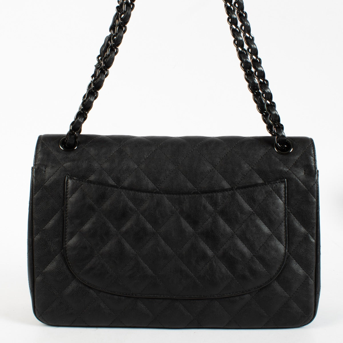 Authentic pre-loved Chanel So Black Aged Cowskin Large / Jumbo Classic Flap Bag on Labellov.com