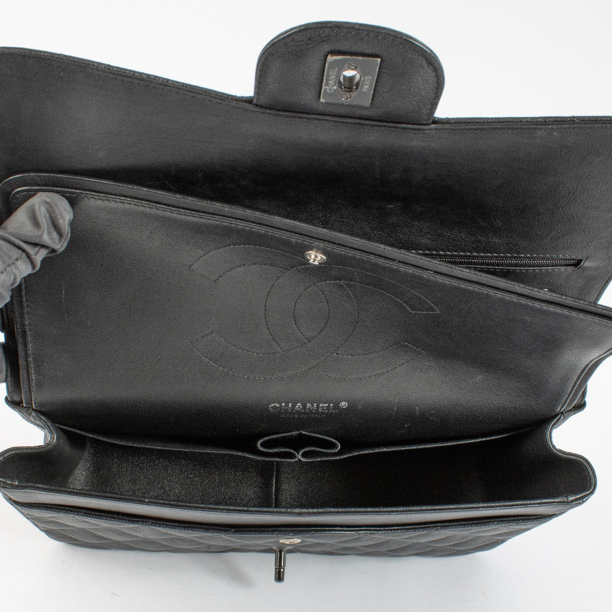 Authentic pre-loved Chanel So Black Aged Cowskin Large / Jumbo Classic Flap Bag on Labellov.com
