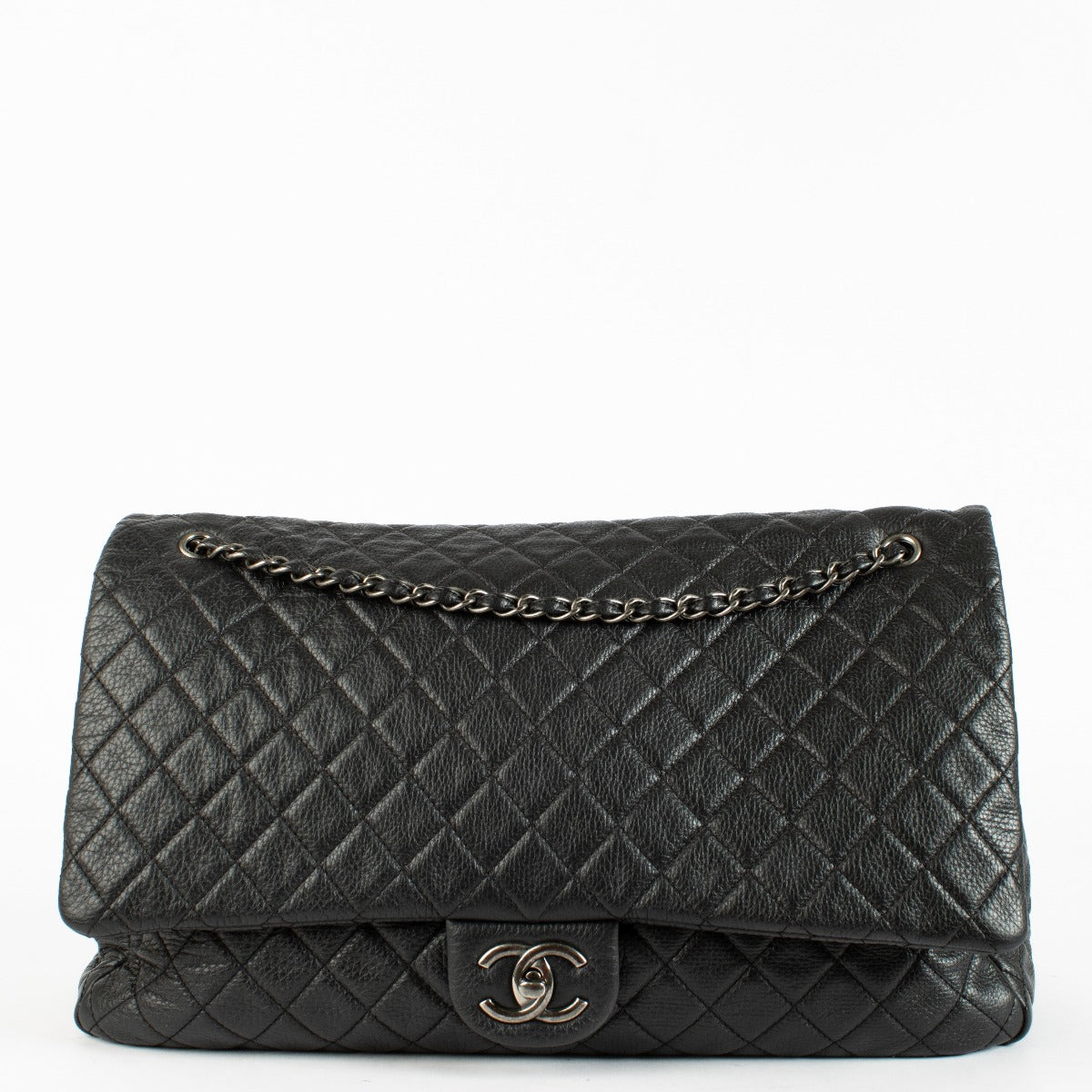 Authentic pre-loved Chanel Black Cowskin XXL Airlines Travel Flap Bag on Labellov.com