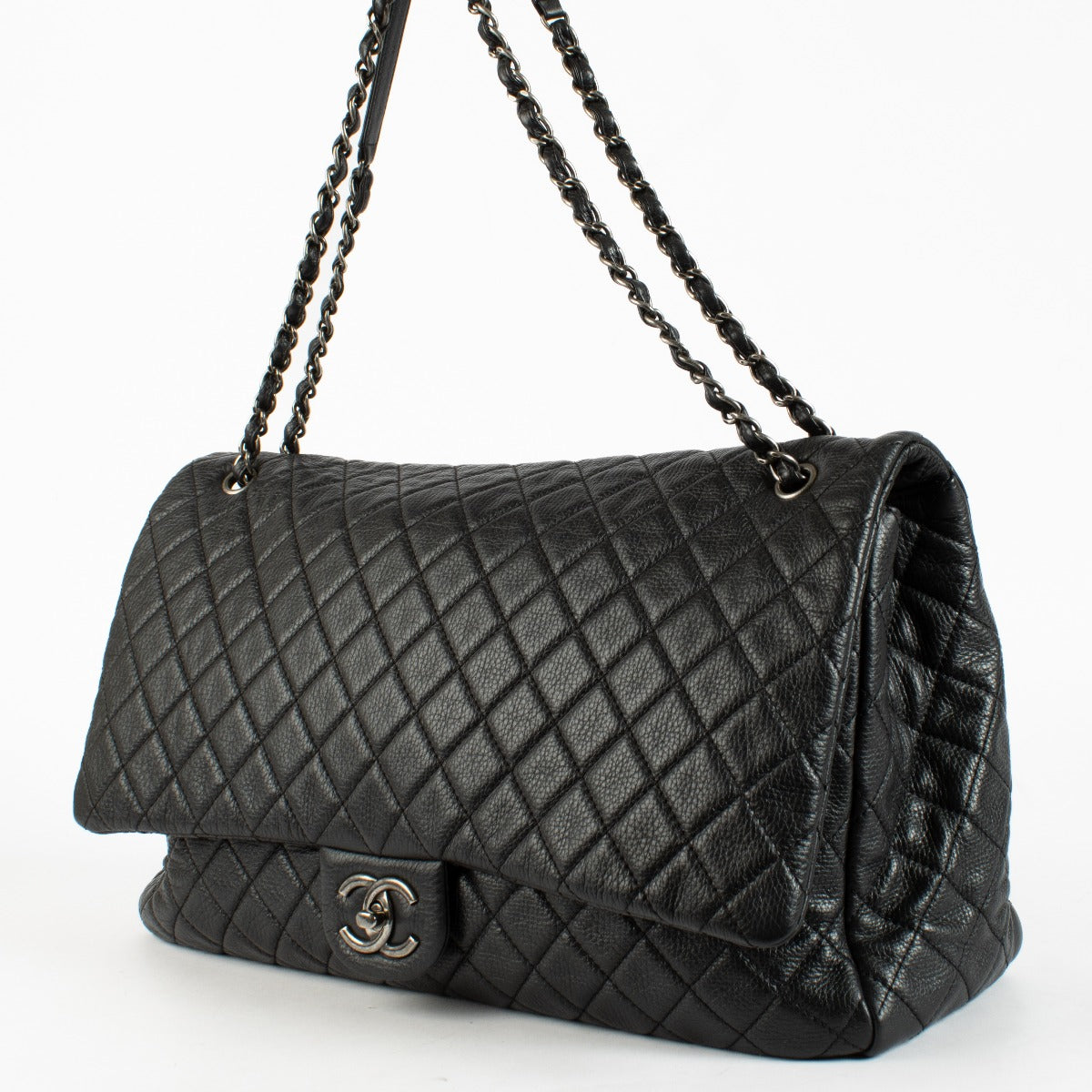 Authentic pre-loved Chanel Black Cowskin XXL Airlines Travel Flap Bag on Labellov.com