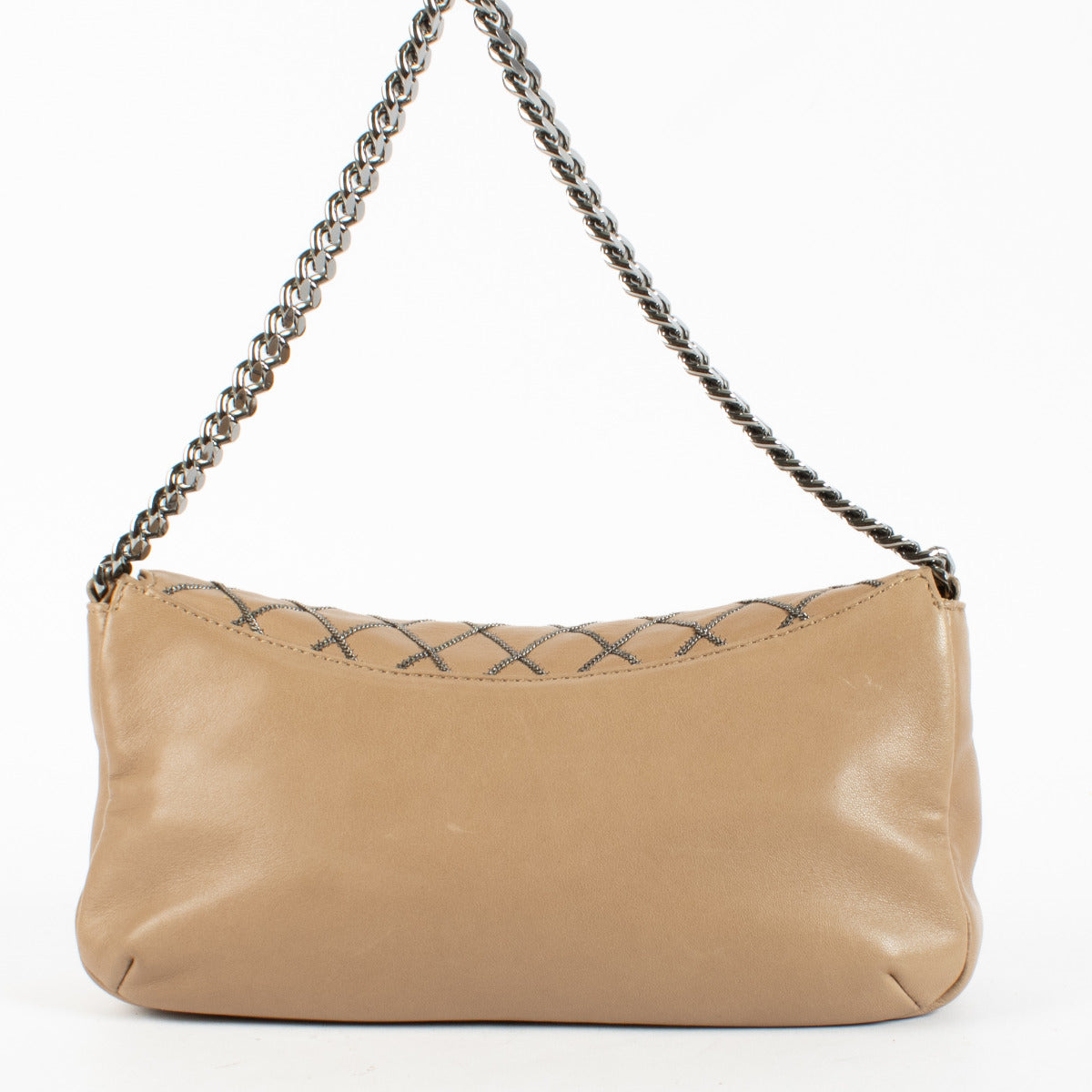 Sac porté épaule Chanel en cuir d'agneau et chaînes beige foncé