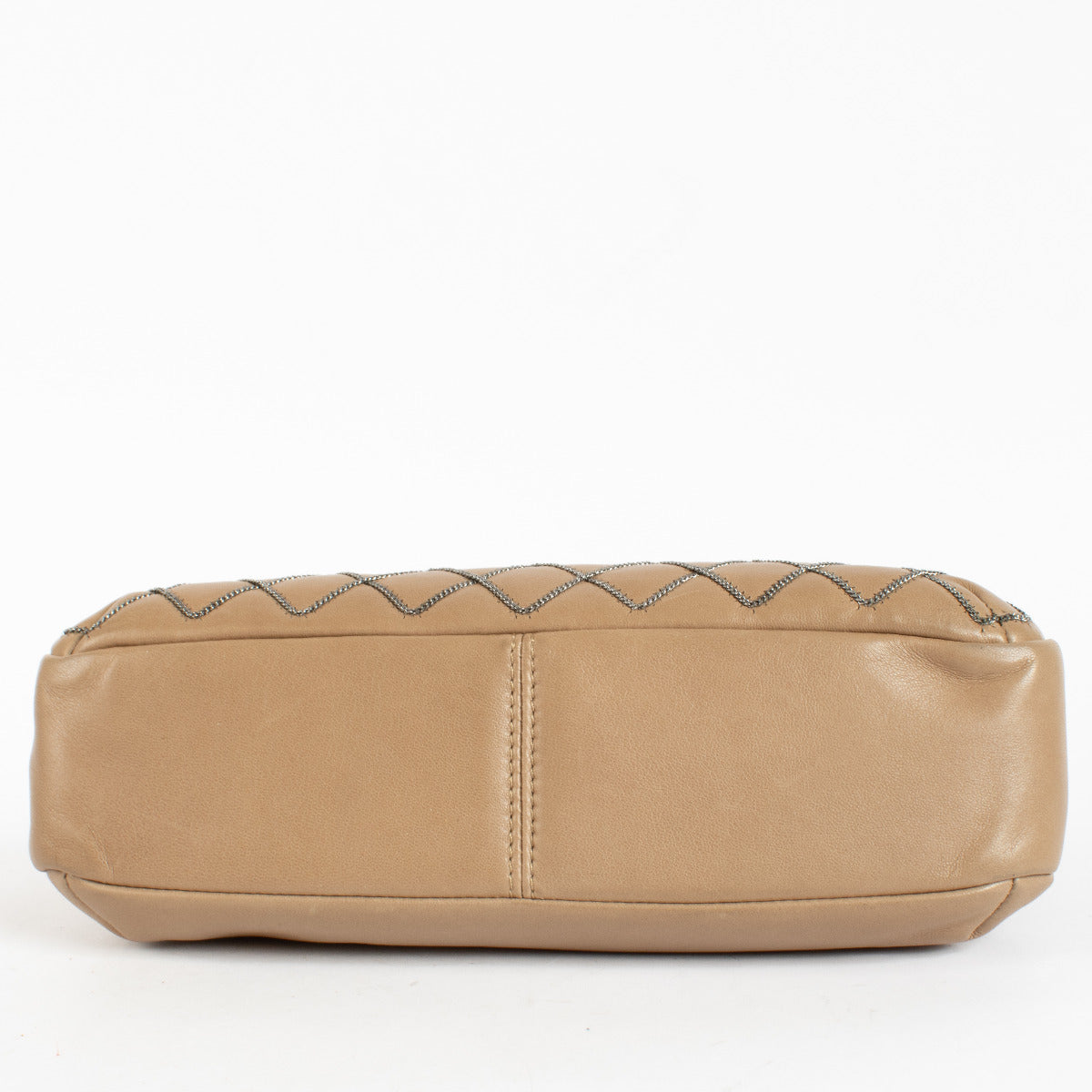 Sac porté épaule Chanel en cuir d'agneau et chaînes beige foncé