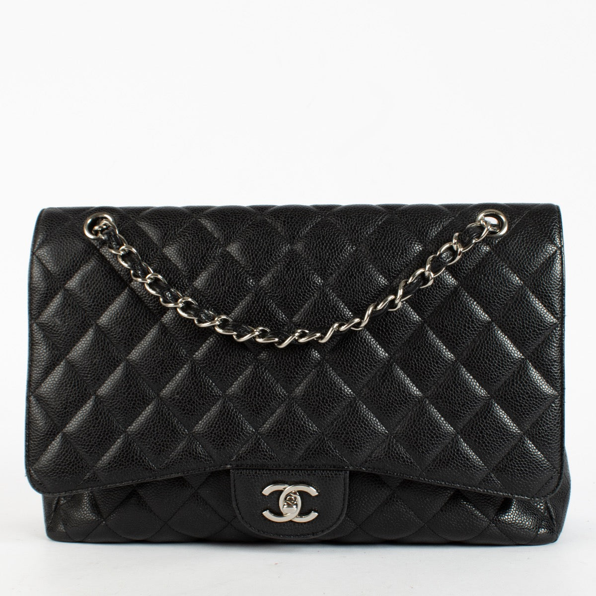 authentic preloved Chanel Maxi Classic Flap Black Caviar SHW on Labellov.com
